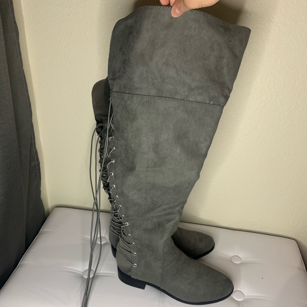 Over the knee grey boots